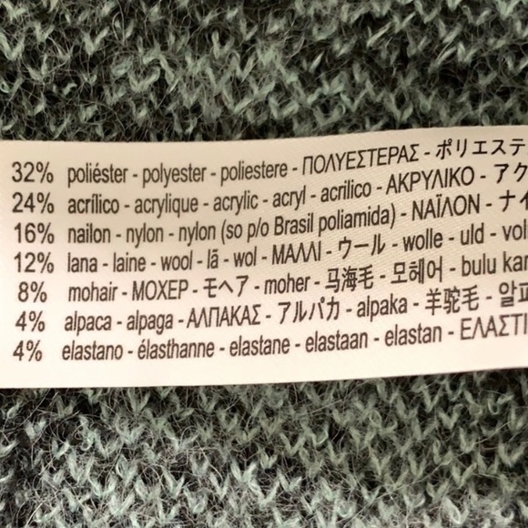 🔖 S ZARA Checked Wool Mohair Knit Sweater Green Aqua Ruffle Shoulder - Picture 16 of 16